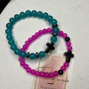 Teal & Purple Cross Bracelet